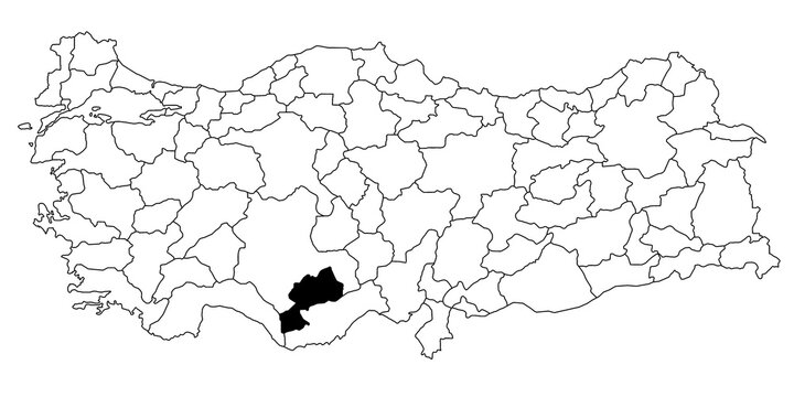 Map of karaman ils province in Turkey country on white background. Single State map highlighted by black colour on Turkey map. T&uuml;rkiye, TR, Republic of T&uuml;rkiye