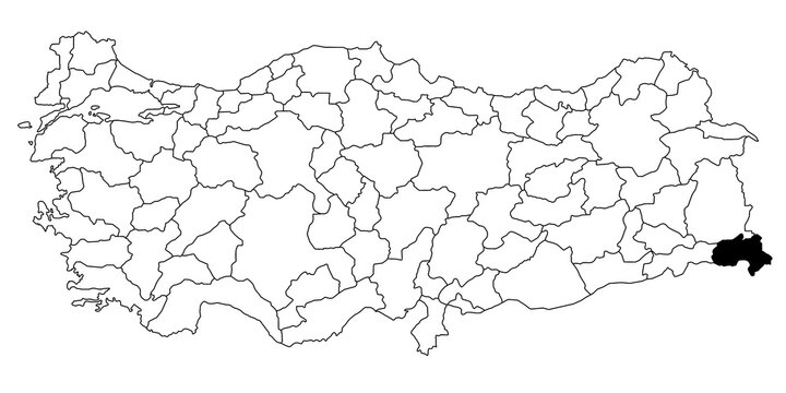 Map of hakkari ils province in Turkey country on white background. Single State map highlighted by black colour on Turkey map. T&uuml;rkiye, TR, Republic of T&uuml;rkiye