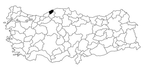 Map of bartin ils province in Turkey country on white background. Single State map highlighted by black colour on Turkey map. Türkiye, TR, Republic of Türkiye