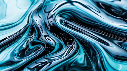 Abstract fluid dynamics of petroleum swirling in aqua tones, fluid, modern art