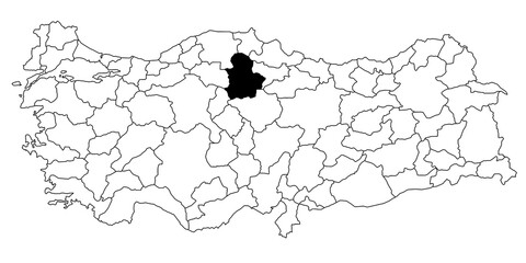 Map of corum ils province in Turkey country on white background. Single State map highlighted by black colour on Turkey map. Türkiye, TR, Republic of Türkiye