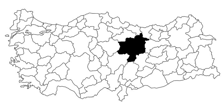 Map of sivas ils province in Turkey country on white background. Single State map highlighted by black colour on Turkey map. T&uuml;rkiye, TR, Republic of T&uuml;rkiye