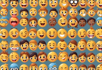 Fototapeta premium Set of smiles. set of smile emojis with different color and expressions and different styles including smile laughing ,shouting,smiling with fun.