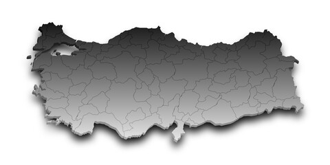 3d Map of Turkey with state and color.  Türkiye country map
