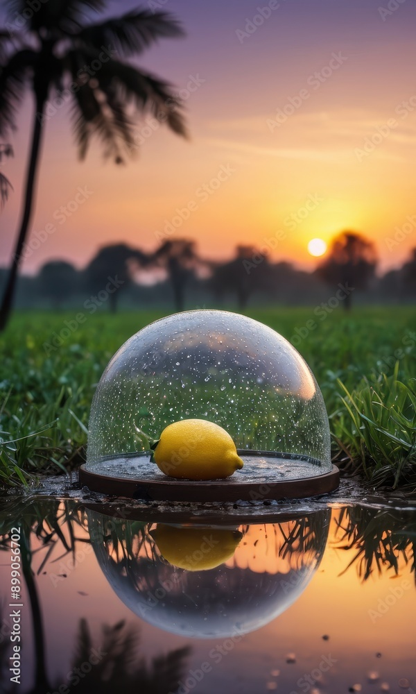 Wall mural lemon under glass dome at sunset.