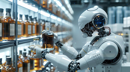 Fototapeta premium Robots do experiments in biology LABS in the future