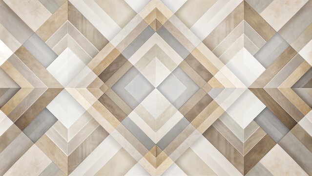 Sleek modern art composition featuring intersecting geometric shapes in calming neutral tones of white, gray, and beige against a clean background.