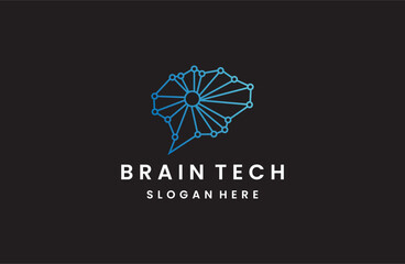 brain tech logo icon design with creative connect dot symbol. brain connection logo vector icon.