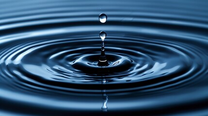 Ripple impact, water droplet creating waves, flat design illustration