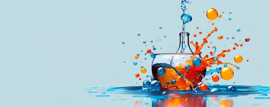 Electrolysis reaction, splitting water into gases, flat design illustration