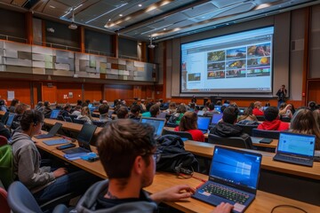 Students Attentively Listening to a Lecture in a University Hall