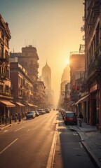 Fototapeta premium Golden Hour City Street at Sunset.
