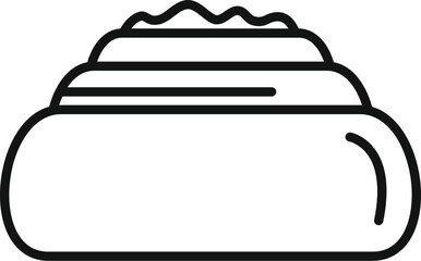Minimalist line art icon of a hot dog with mustard in a bun, perfect for apps or websites