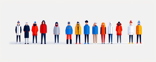 Social distancing, people standing apart, flat design illustration