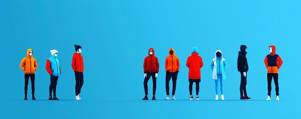 Social distancing, people standing apart, flat design illustration