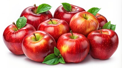 Fototapeta premium Vibrant assortment of luscious red apples with slight sheen, arranged artfully on a clean, transparent background, evoking freshness and succulence.
