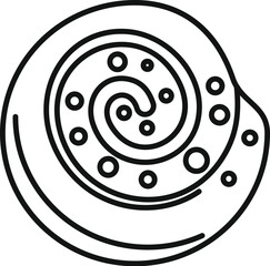 Black and white icon of a cinnamon roll, showing the swirling pattern of the dough and icing