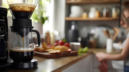 Close-Up of Coffee Maker in Cozy Kitchen Setting