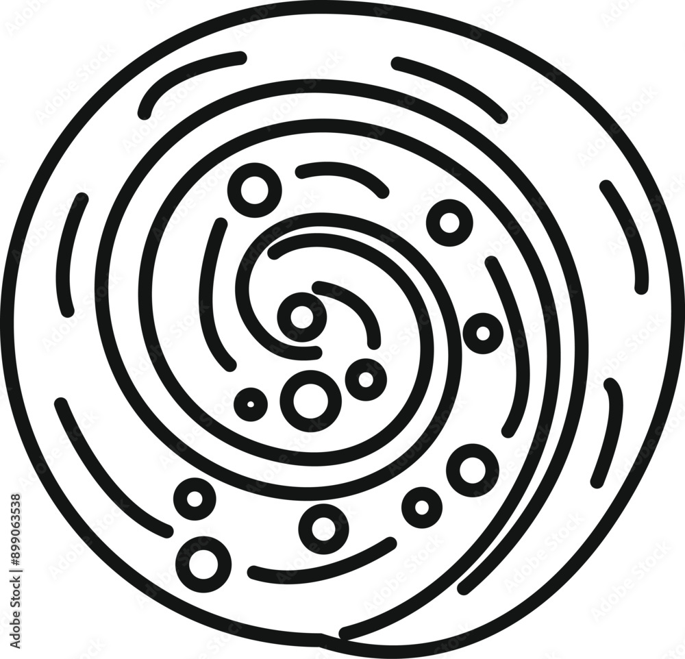 Poster abstract spiral shape forming a circular pattern with lines and circles, creating a mesmerizing and 