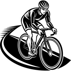 Naklejka premium A cyclist on a race bike on the road vector illustration