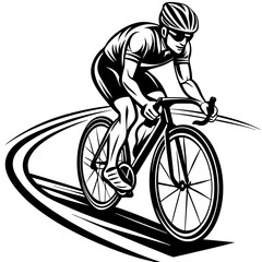 Naklejka premium A cyclist on a race bike on the road vector illustration