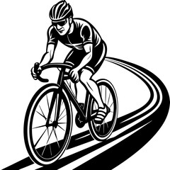 Naklejka premium A cyclist on a race bike on the road vector illustration