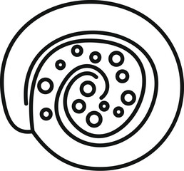 Minimalist line art icon depicting a swiss roll cake with cream filling being sliced to show the swirling pattern