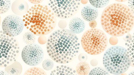Delicate dotted pattern with varying dot sizes forming intricate mandalas, soft pastel colors on a light background
