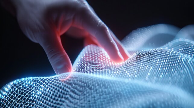 Futuristic smart fabric being woven, glowing threads and dynamic patterns, high-tech materials and innovative design