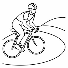  Line art of a cyclist on a race bike on the road 