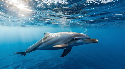 Fototapeta premium Bottlenose dolphin breathing near the surface, photo taken in Tenerife 