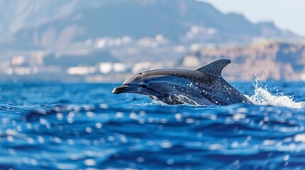 Bottlenose dolphin breathing near the surface, photo taken in Tenerife