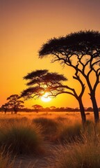 African Sunset with Silhouetted Trees.