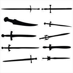 Sword silhouette icon set. Medieval knight  Vector illustration. 