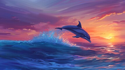 Fototapeta premium dolphin jumping at sunset 