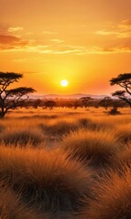 Obraz premium Golden Sunset over African Savannah.