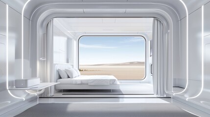 Fototapeta premium Concept art of a futuristic modular home, illustrating the innovative construction and adaptable arrangement of living spaces