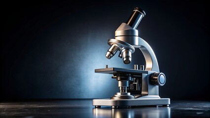 High-precision laboratory microscope stands alone against a dark background, illuminating path to new scientific discoveries and groundbreaking research.