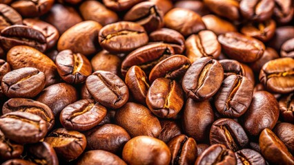 Obraz premium Freshly roasted aromatic espresso coffee beans scattered artfully on a crisp white background, inviting a vibrant morning start with rich flavor and energizing scent.