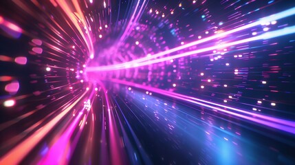 Fototapeta premium Dynamic display of neon light trails in motion, featuring vibrant pink and blue hues with a sense of depth and speed.