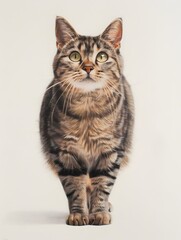 Obraz premium A cat with yellow eyes and a pink nose is sitting on a white background