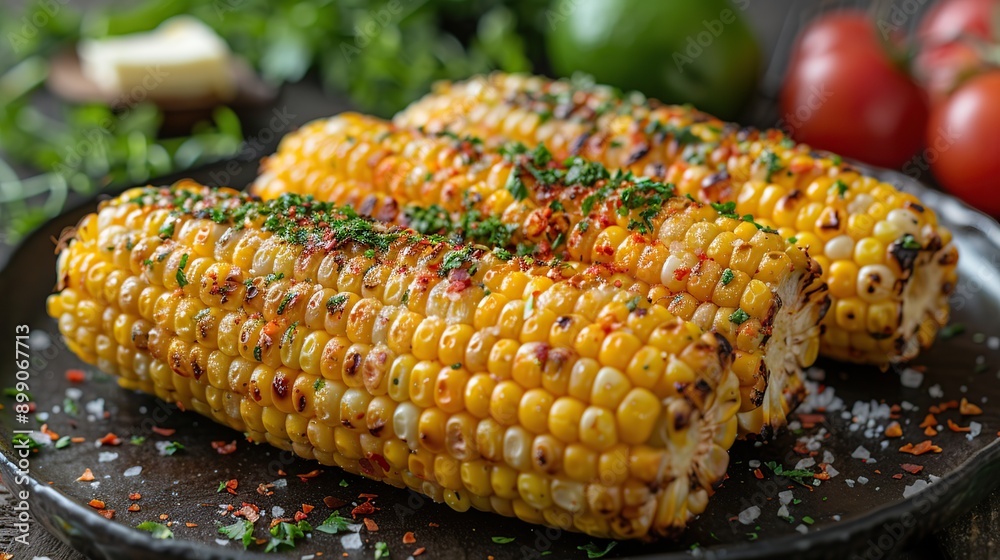 Poster Grilled Corn on the Cob with Herbs and Spices