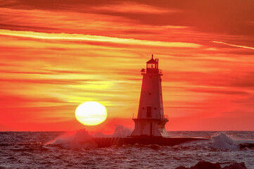 Ludington North Pierhead Light at sunset