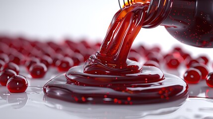 Red Liquid Pouring Onto Red Spheres