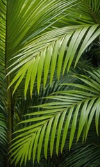 Fototapeta premium Lush Green Palm Leaves Close Up.