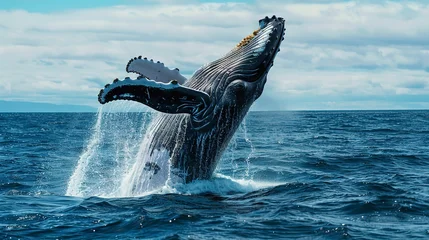 Papier peint photo  A humpback whale breaching the surface of the ocean  © Thanthara