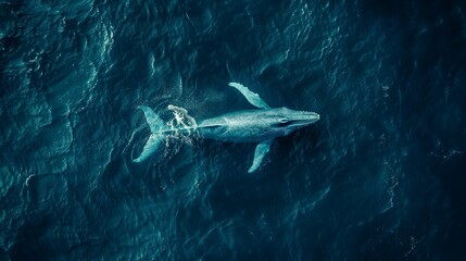 Fototapeta premium drone shot of Blue whale is swimming in the blue ocean or sea