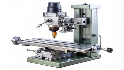 Fototapeta premium High-precision micro-milling machine with intricate components and tools isolated on a transparent background for detailed workmanship illustration.