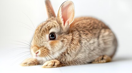 Obraz premium A small brown rabbit sitting on a white surface.