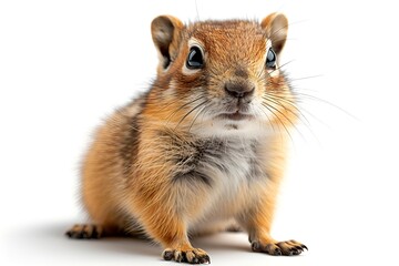 Obraz premium A cute chipmunk sitting on the ground, looking adorable.